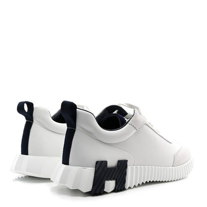 Hermes Goatskin Suede Mens Bouncing Sneakers 40 White Black 4 of 9