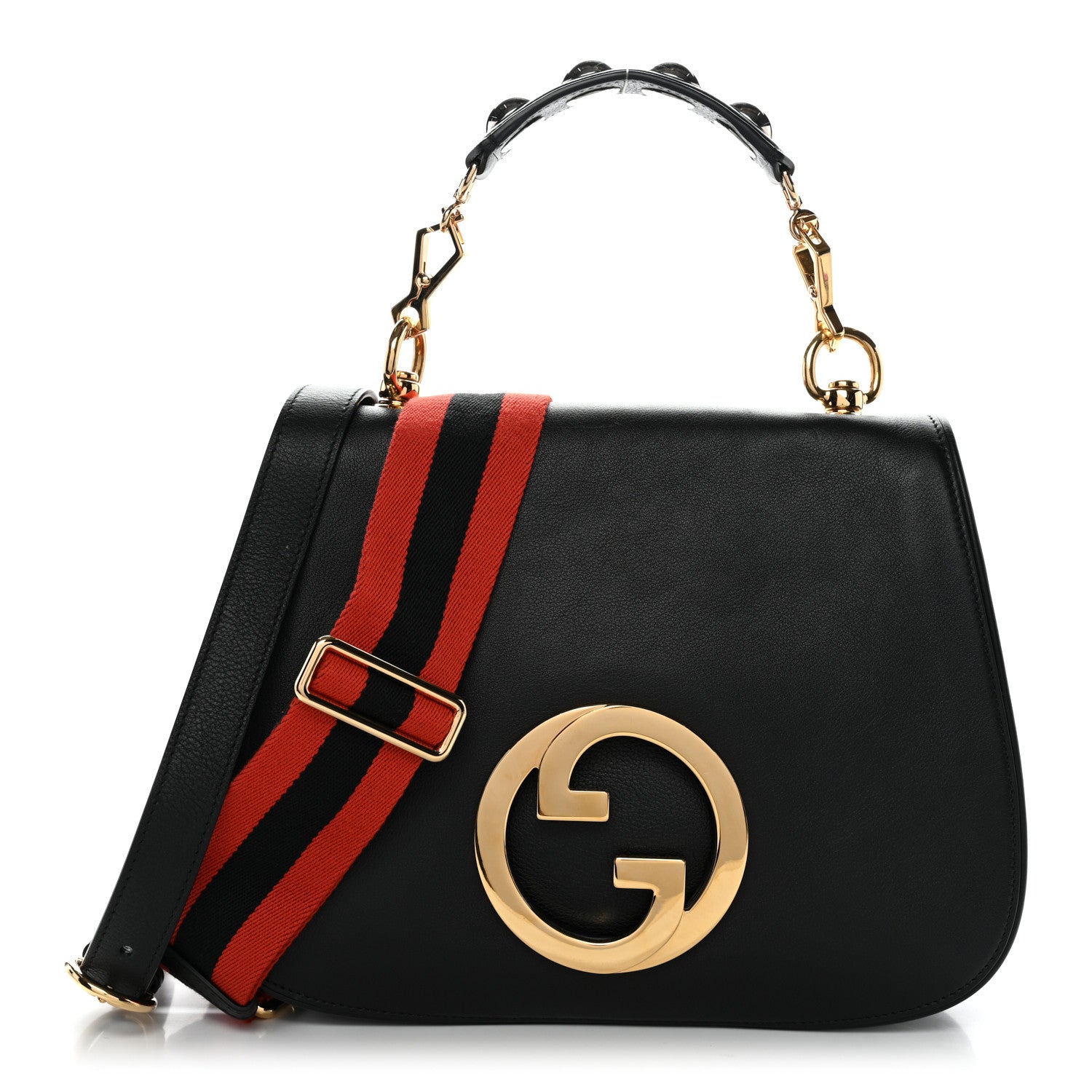 Gucci Roxy Calfskin Web Medium Studded Blondie Shoulder Flap Bag Black 1 of 10