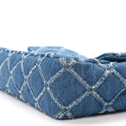 Chanel Denim Quilted Large Distressed Single Flap Blue 9 of 14