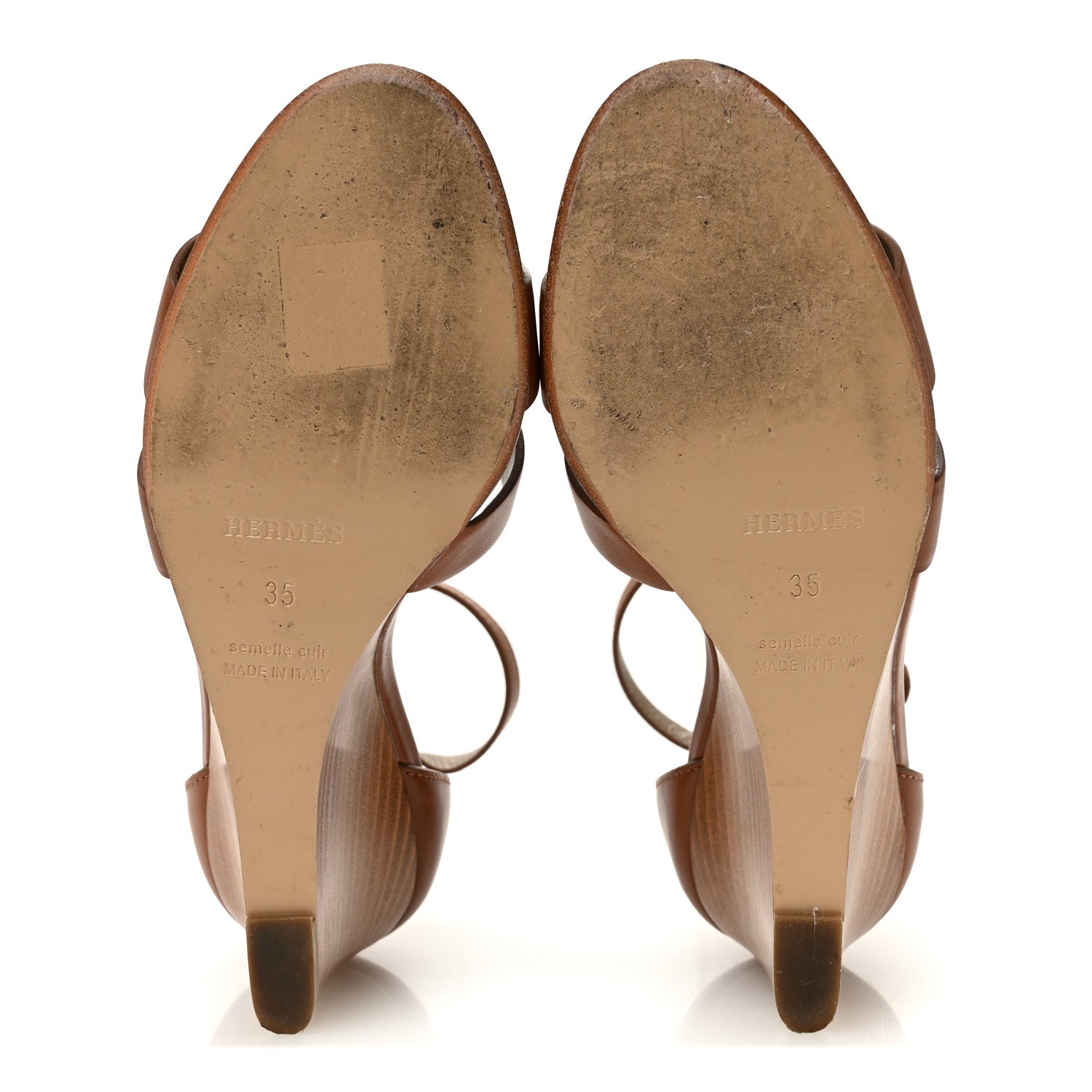 Hermes Calfskin Legend Wedge Sandals 35 Gold 6 of 10