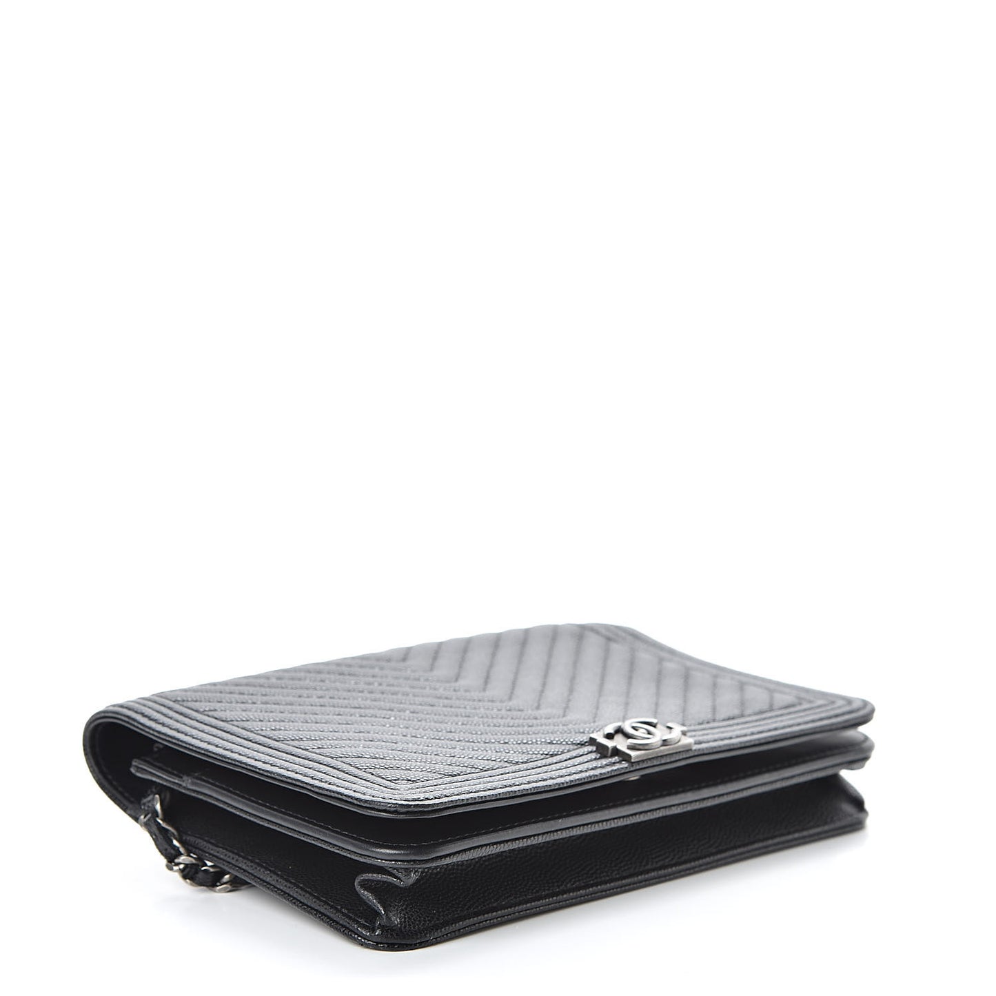 Caviar Chevron Quilted Boy Wallet On Chain WOC Black