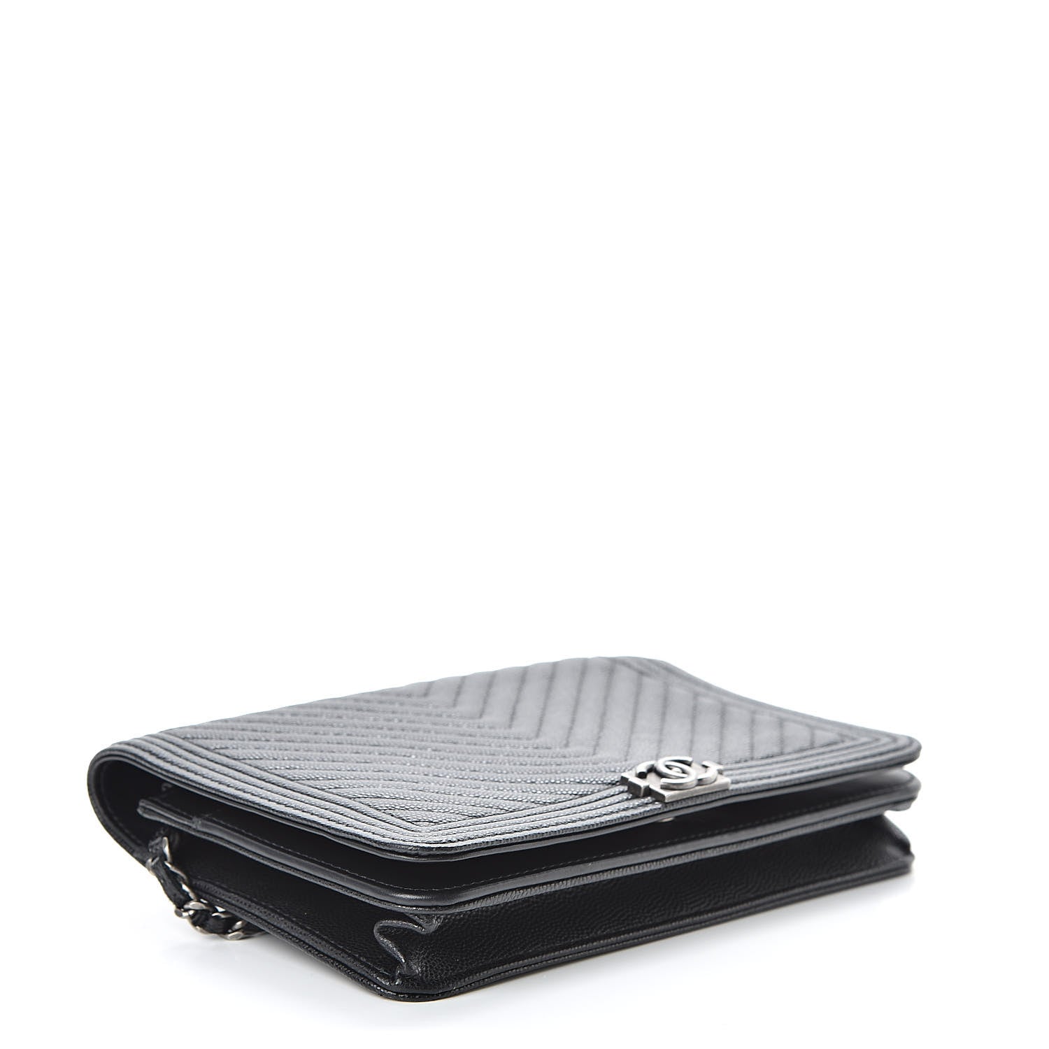 Chanel Caviar Chevron Quilted Boy Wallet On Chain WOC Black 4 of 13
