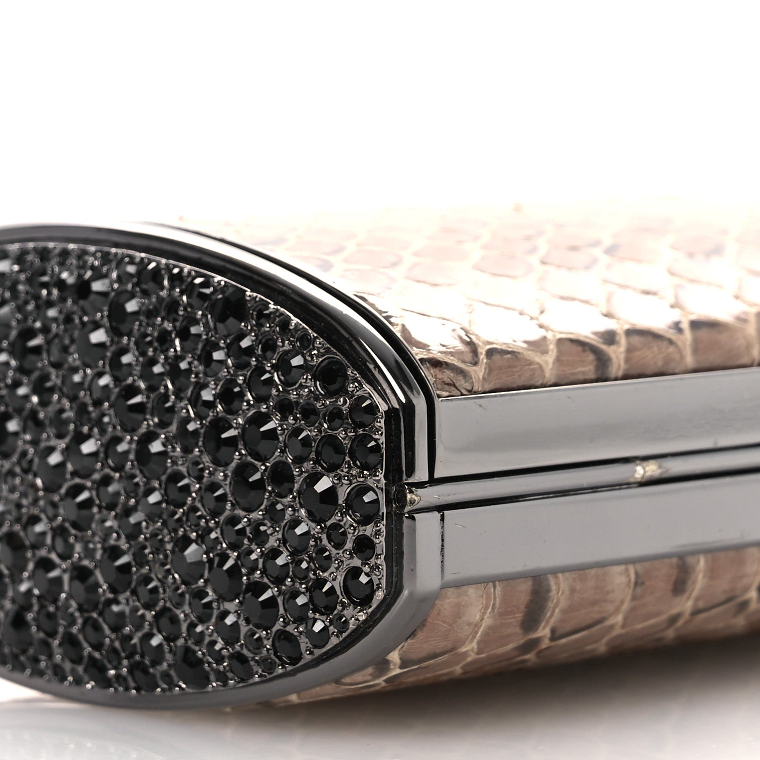 Judith Leiber Snakeskin Crystal Box Clutch Brown Black 8 of 10
