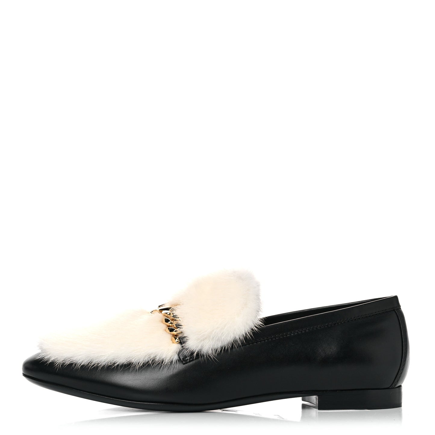 Calfskin Mink Upper Case Flat Loafer 37.5 Black