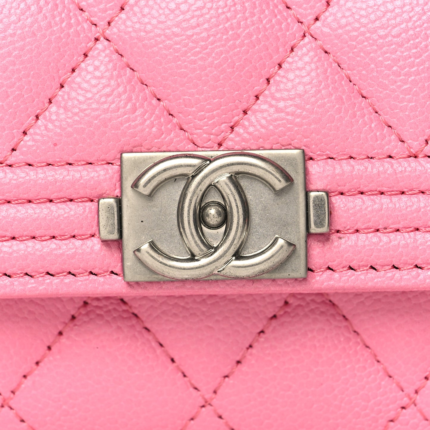 Caviar Quilted Boy Flap Card Holder Wallet Pink