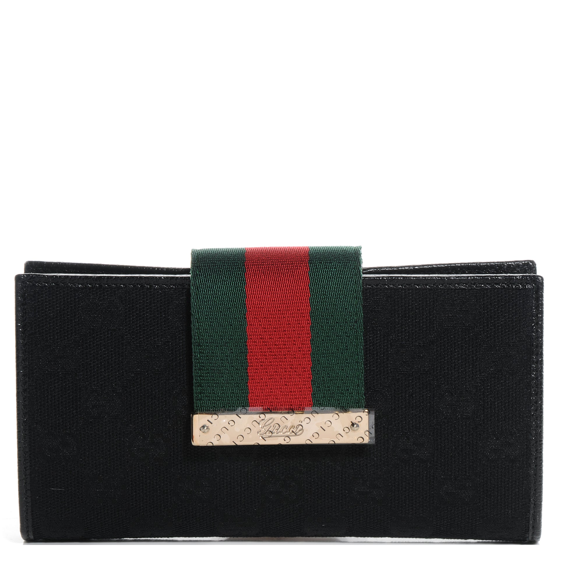 Gucci Monogram Calfskin Ladies Web Long Wallet Black 1 of 8