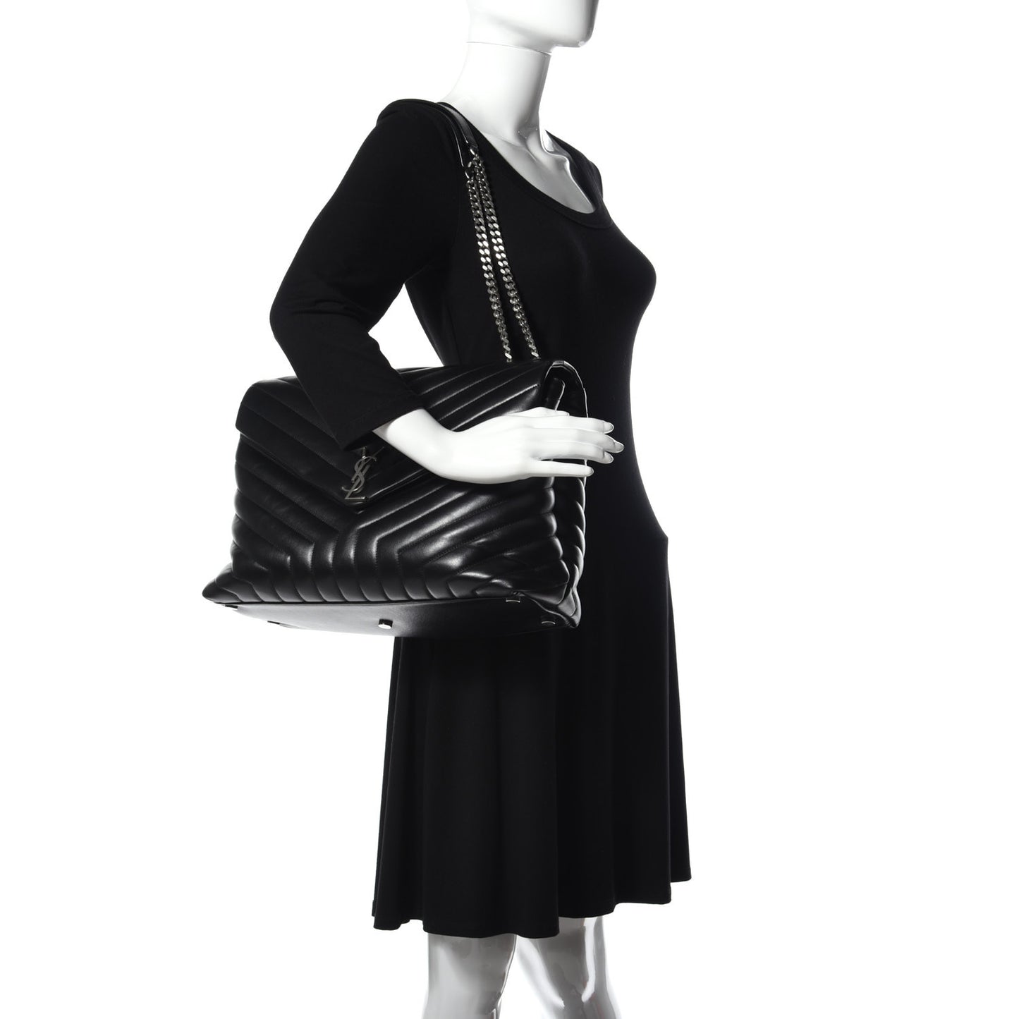 Calfskin Y Quilted Monogram Large Loulou Chain Satchel Black