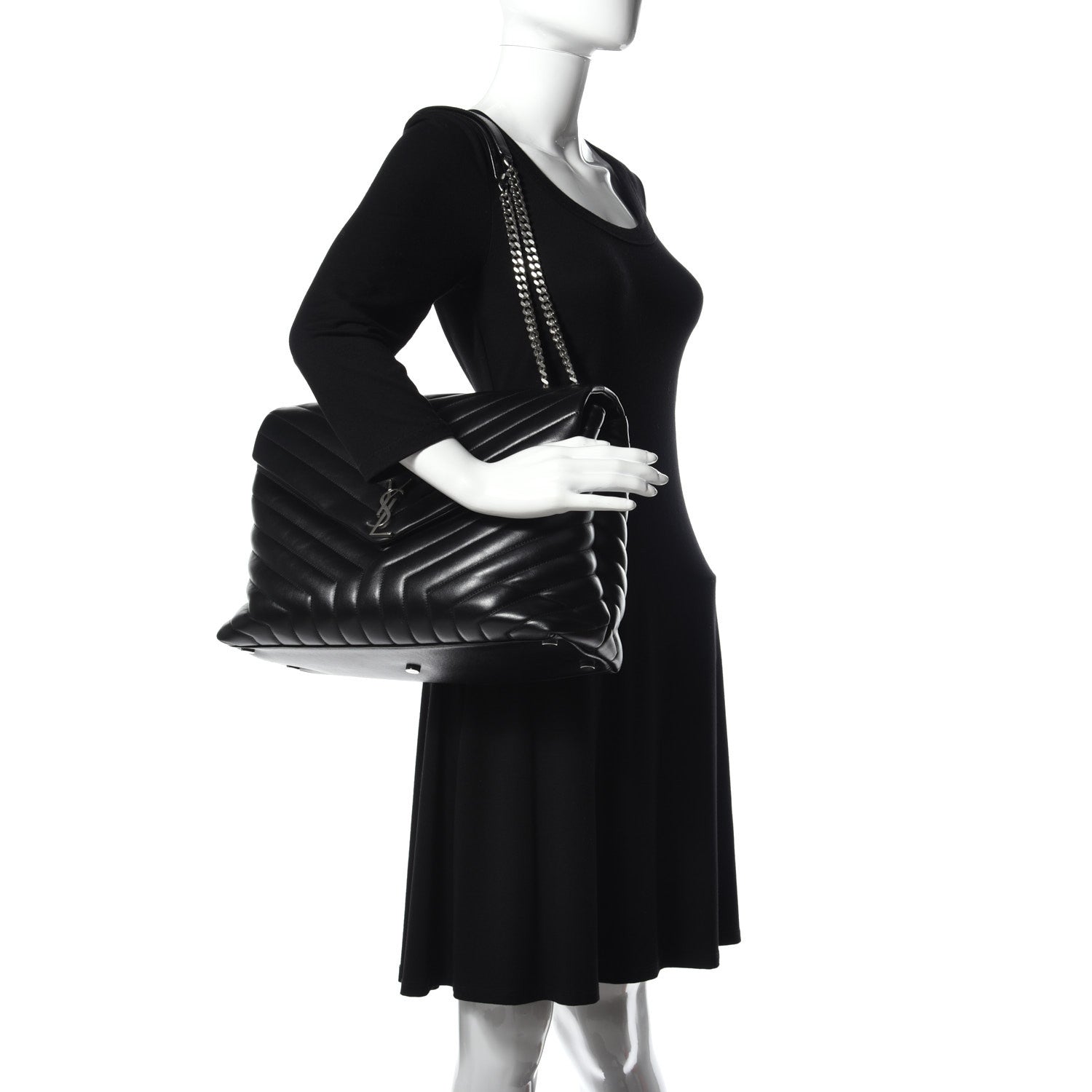 Saint Laurent Calfskin Y Quilted Monogram Large Loulou Chain Satchel Black 2 of 11