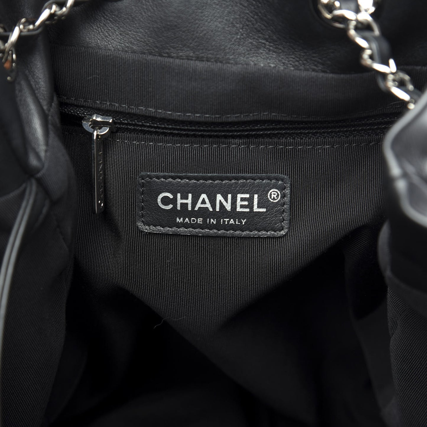 Lambskin Chevron Quilted Large Urban Spirit Drawstring Bag Black