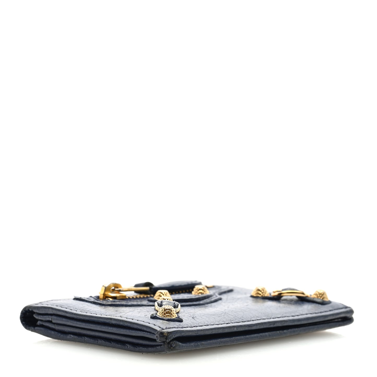 Agneau Giant 12 Gold Hardware Card Case Bleu Obscur