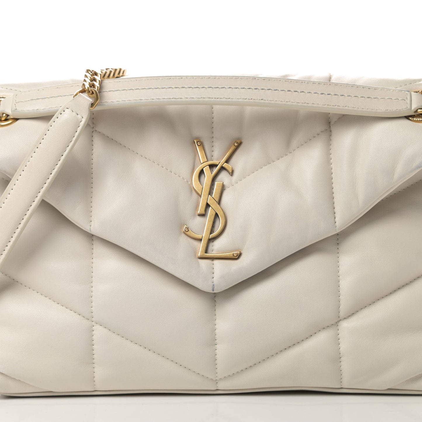 Lambskin Quilted Small Loulou Puffer Monogram Chain Satchel Crema Soft