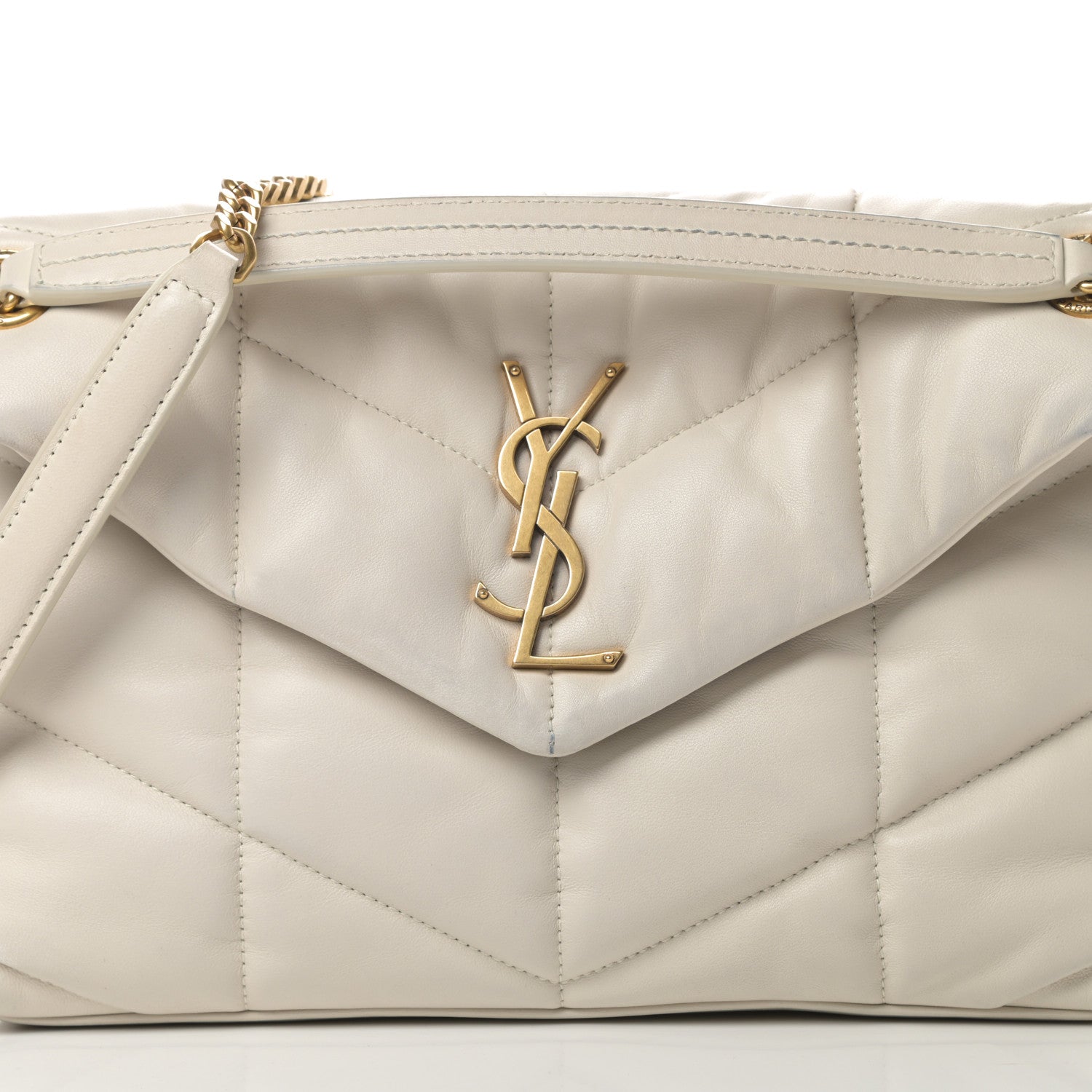 Saint Laurent Lambskin Quilted Small Loulou Puffer Monogram Chain Satchel Crema Soft 8 of 15