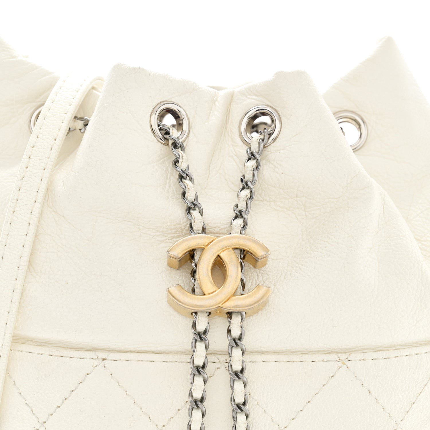 Chanel Aged Calfskin Quilted Small Gabrielle Bucket White 8 of 15