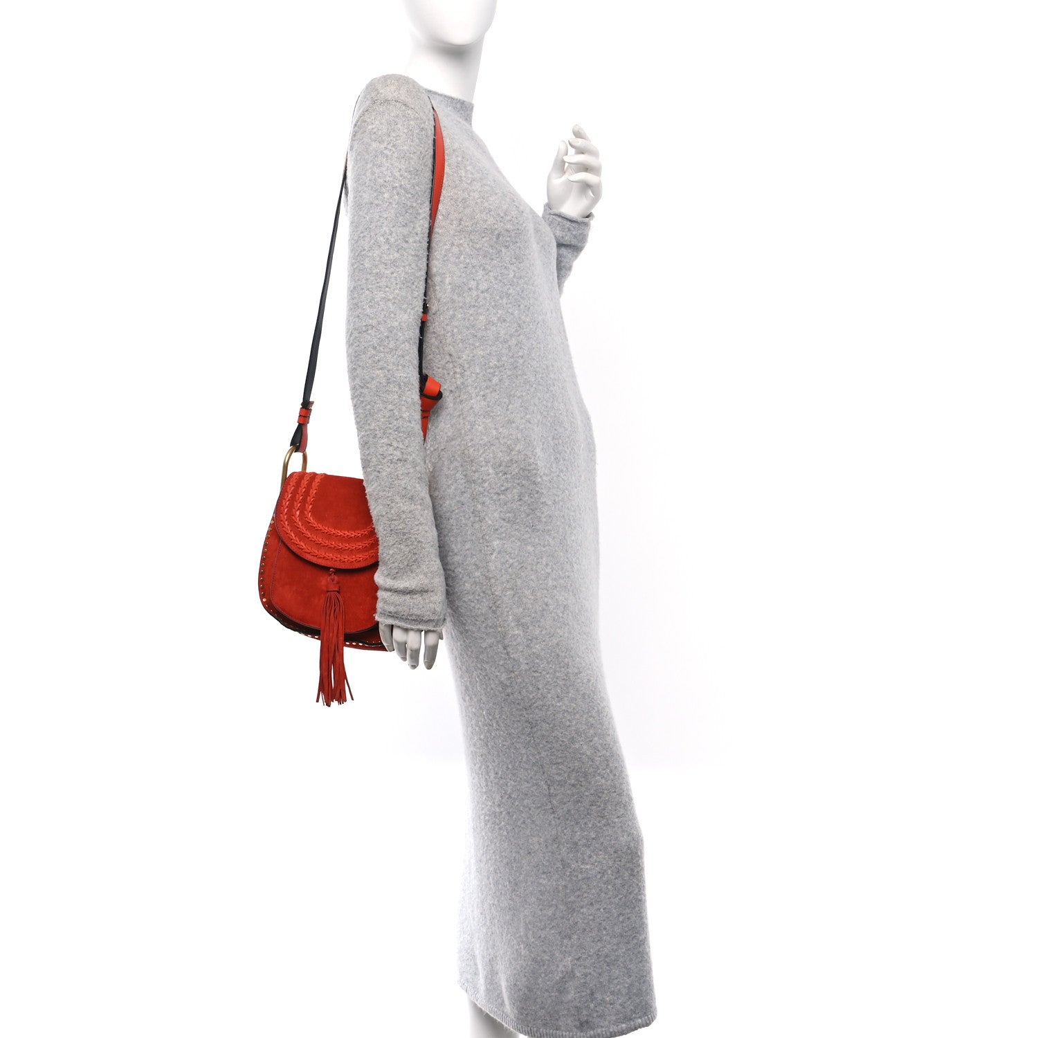 Chloe Suede Calfskin Braided Mini Hudson Shoulder Bag Sepia Red 2 of 12