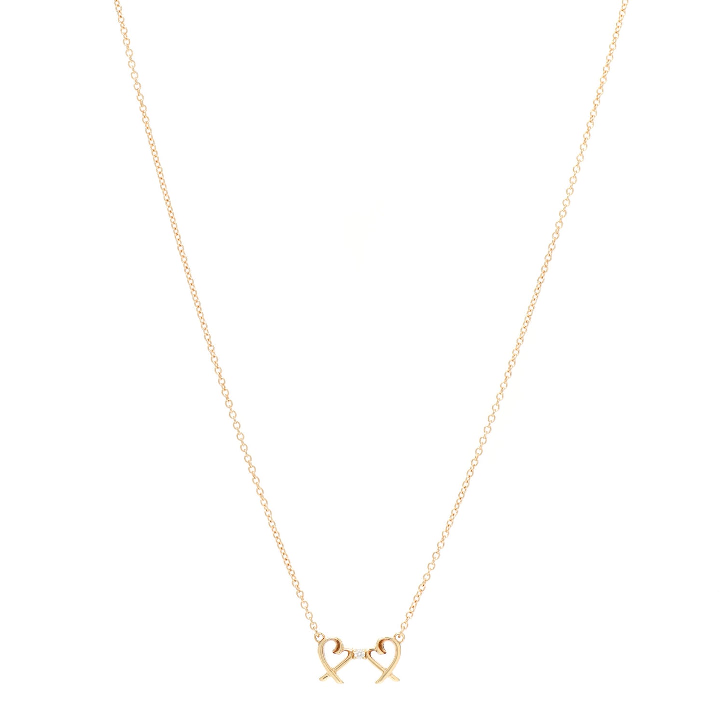 18K Yellow Gold Diamond Paloma Picasso Double Loving Heart Pendant Necklace