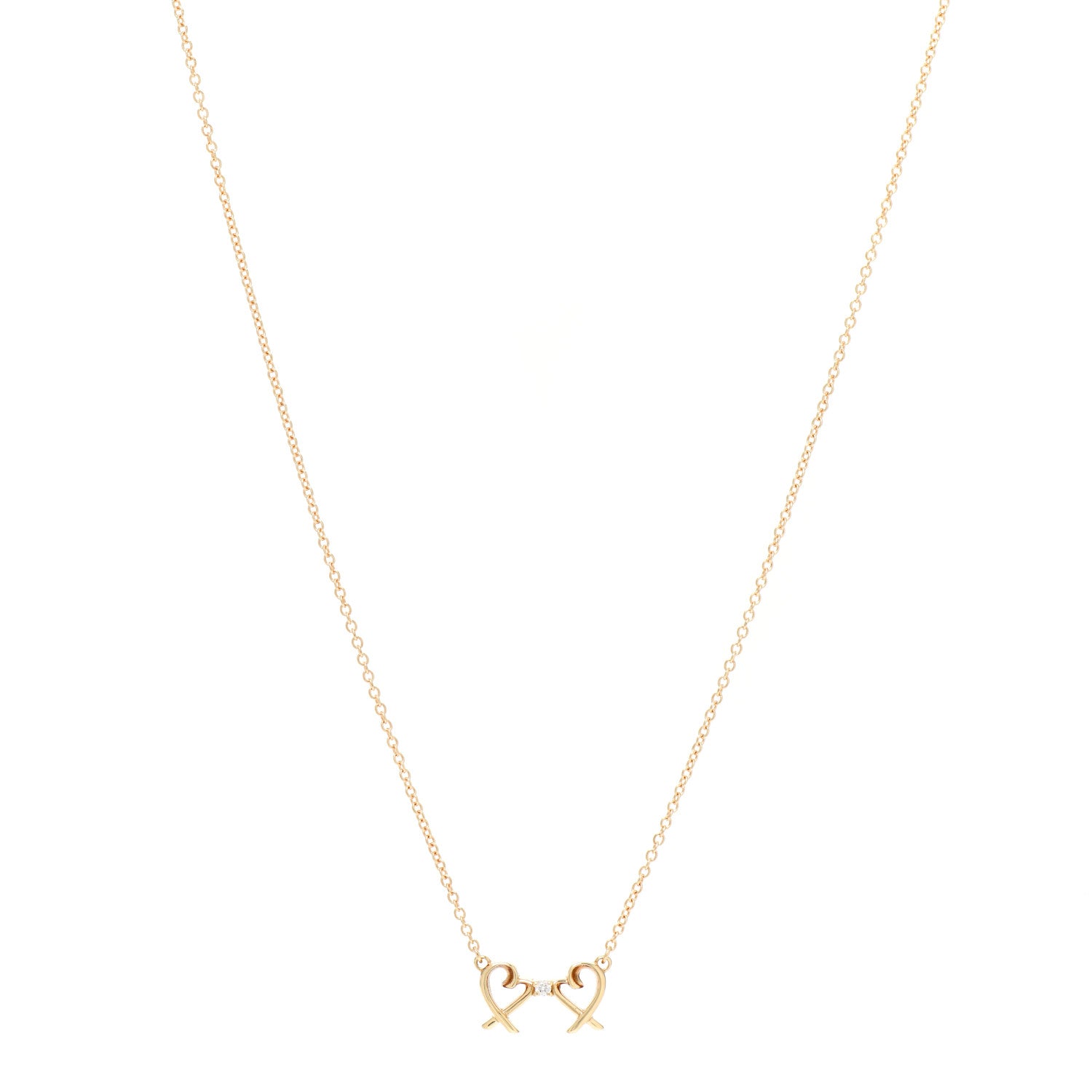 Tiffany 18K Yellow Gold Diamond Paloma Picasso Double Loving Heart Pendant Necklace 1 of 6