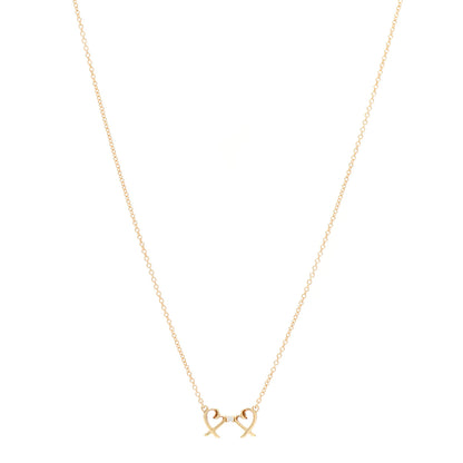 Tiffany 18K Yellow Gold Diamond Paloma Picasso Double Loving Heart Pendant Necklace 1 of 6