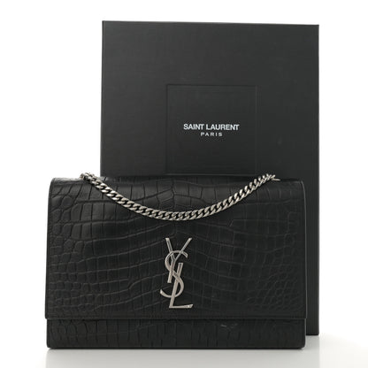 Saint Laurent Calfskin Crocodile Embossed Large Classic Monogram Kate Satchel Black 15 of 15