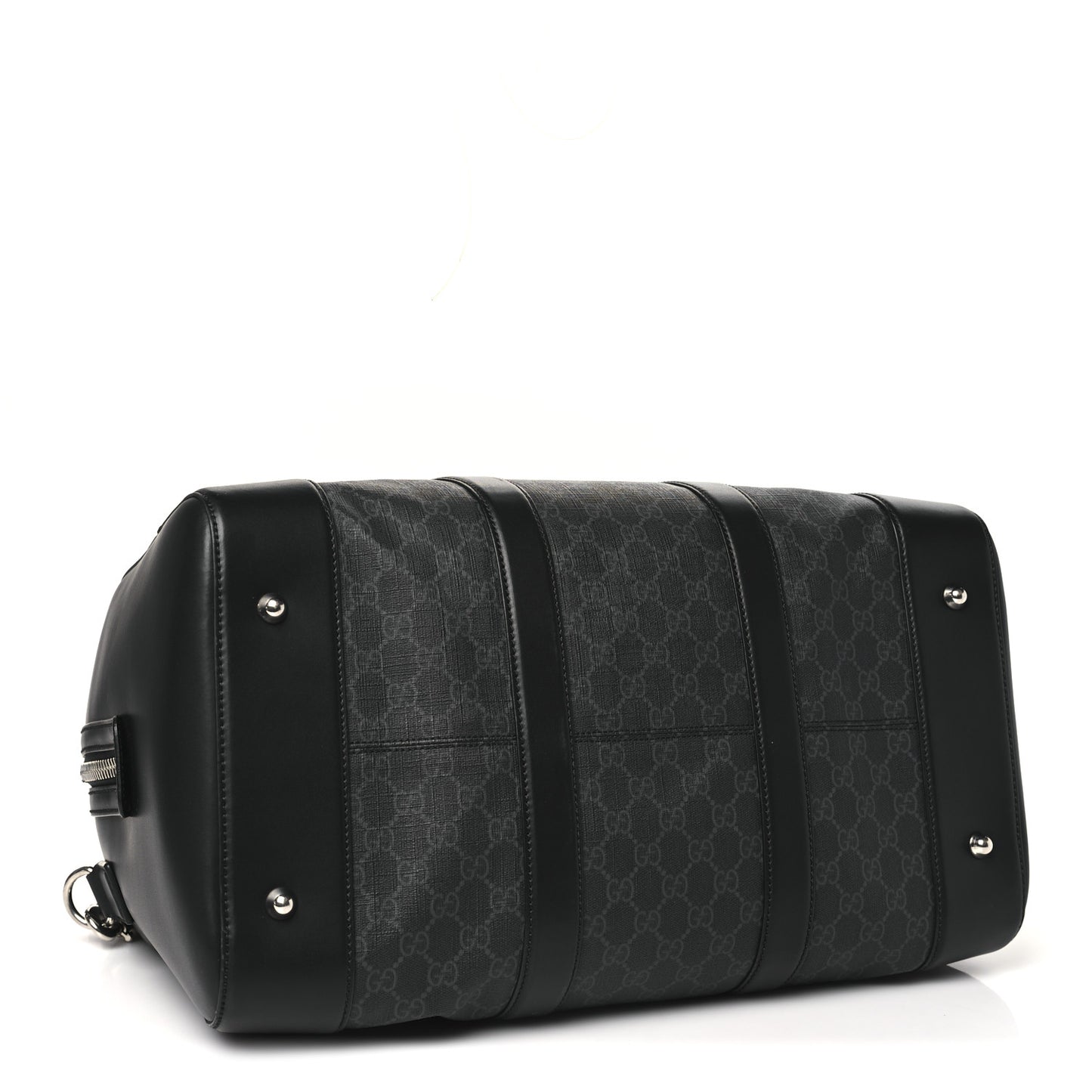Soft GG Supreme Monogram Appia Calfskin Web Medium Carry On Duffle Bag Black Grey