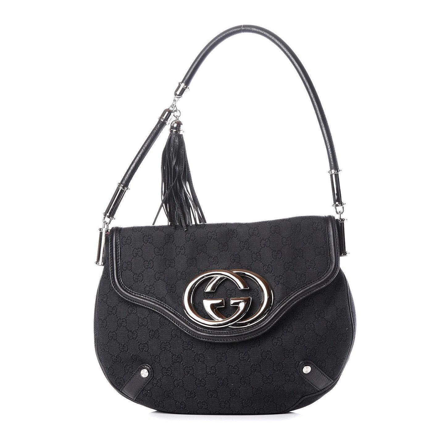 Denim Monogram Britt Tassel Shoulder Bag Black