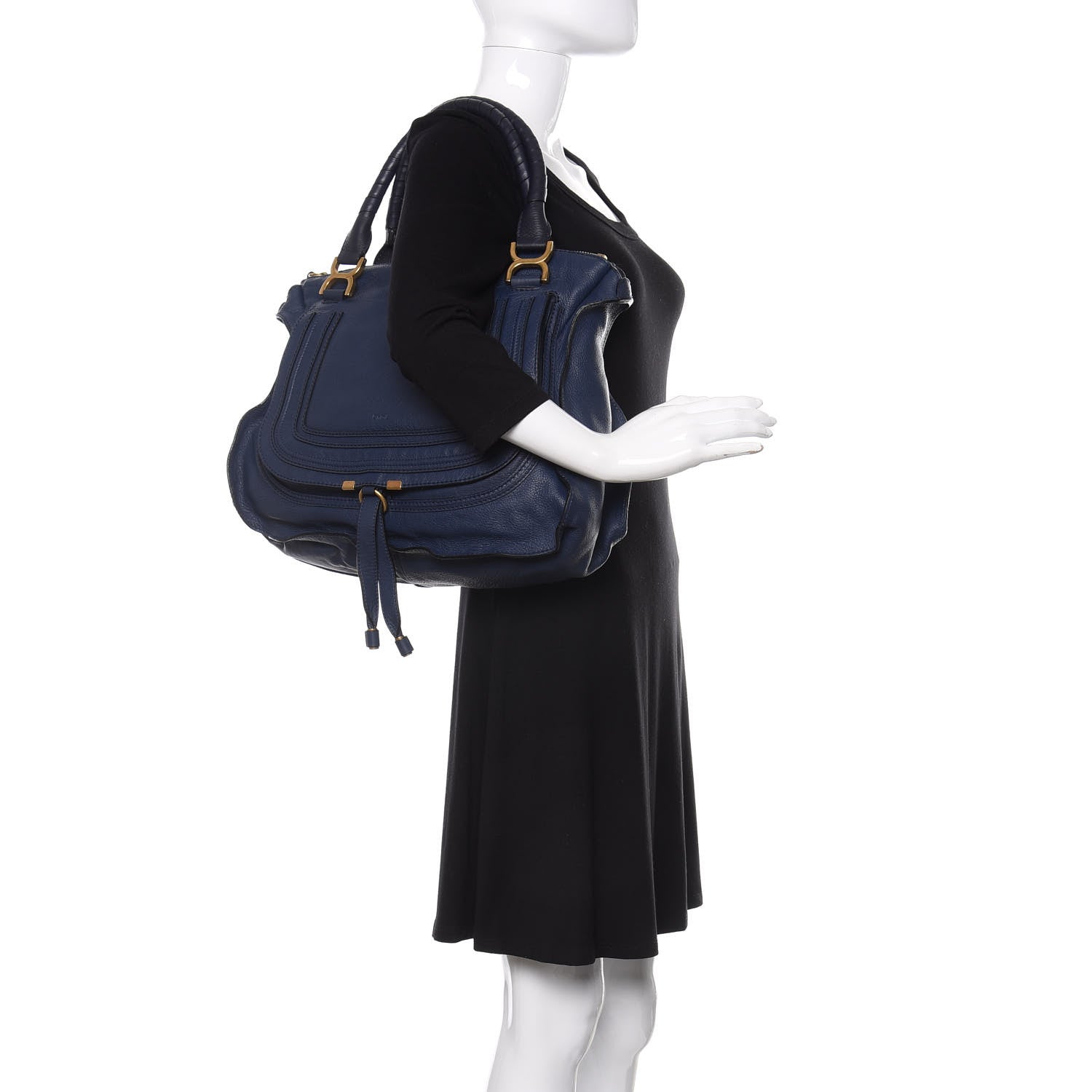 Chloe Calfskin Large Marcie Satchel Royal Navy 2 of 14