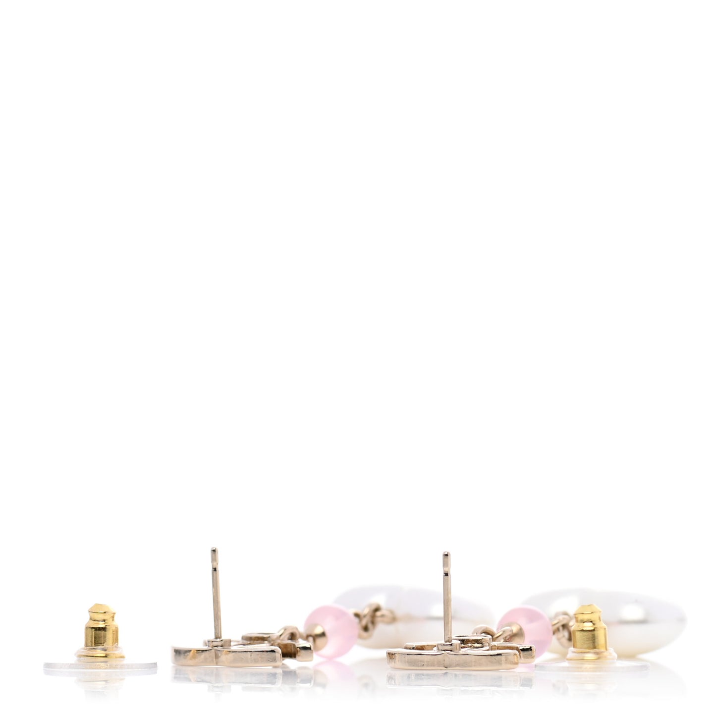 Metal Pearl Crystal Bead CC Heart Drop Earrings Pink Gold