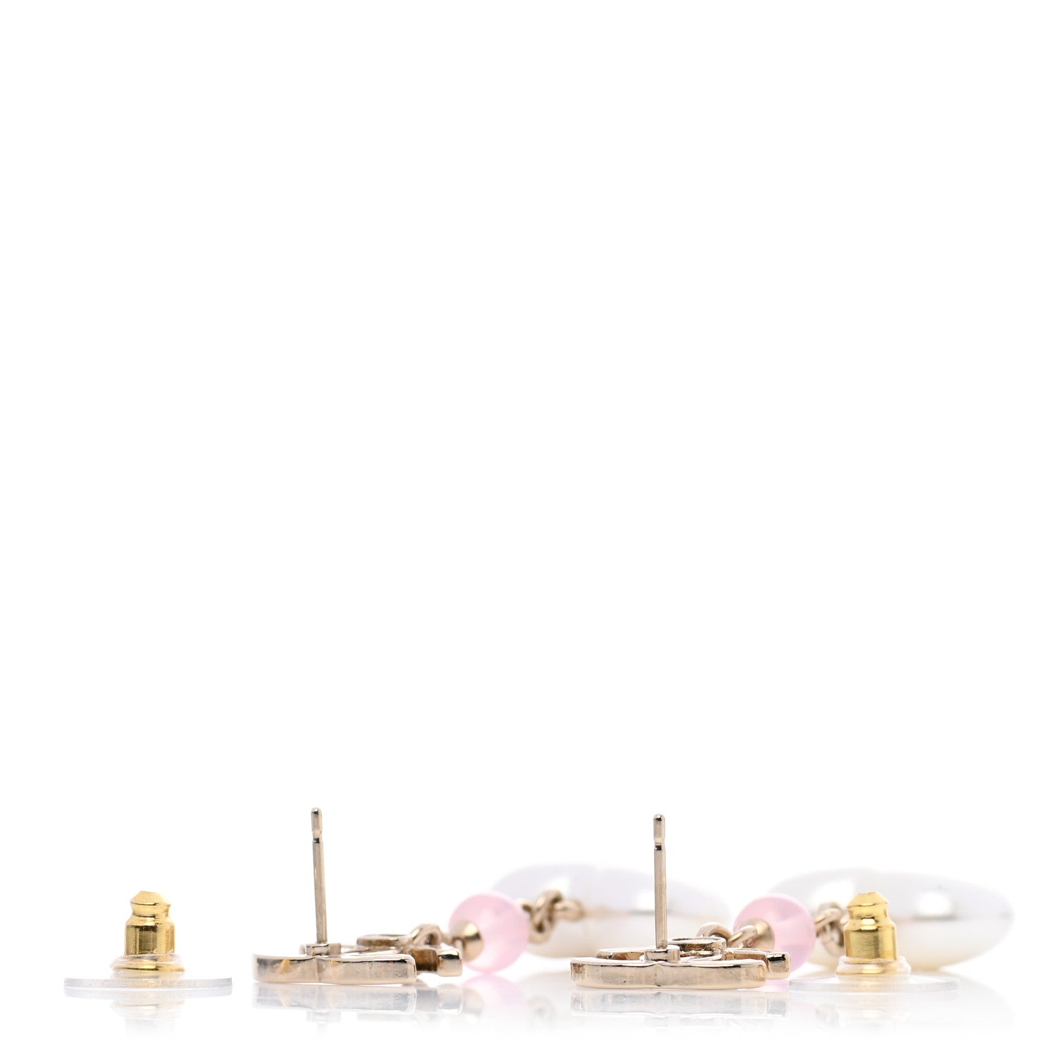 Chanel Metal Pearl Crystal Bead CC Heart Drop Earrings Pink Gold 3 of 5