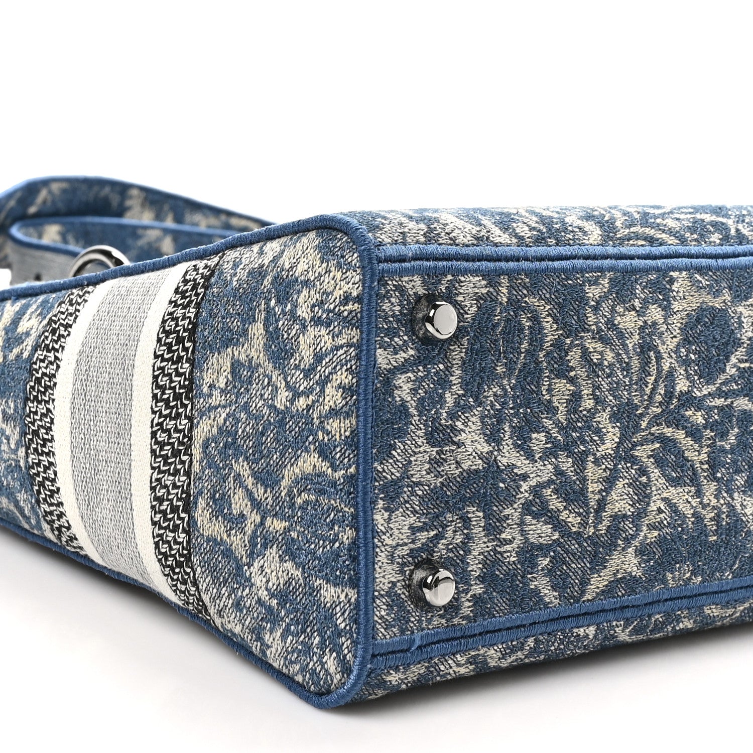 Christian Dior Canvas Embroidered Brocart Medium Lady D-Lite Blue