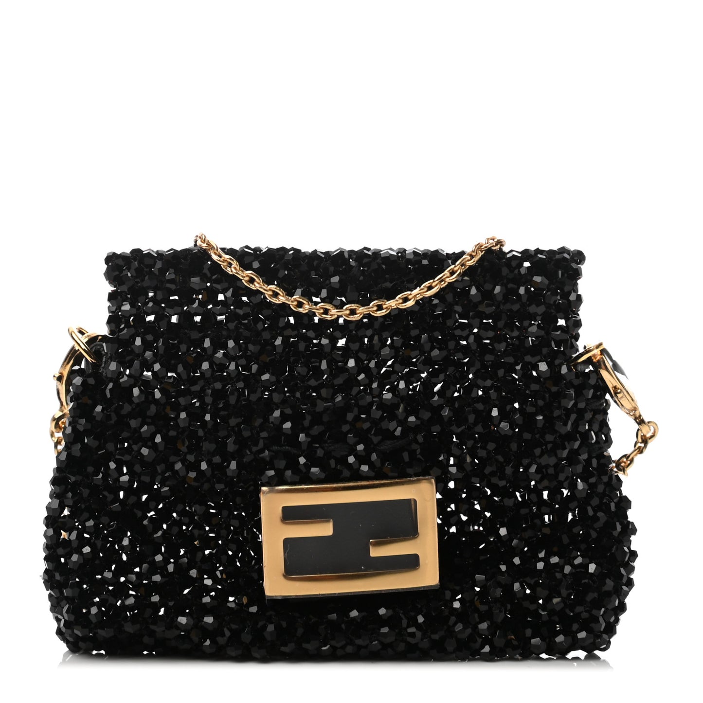 Crystal Vitello King Beaded Mini Pico Baguette Charm Black