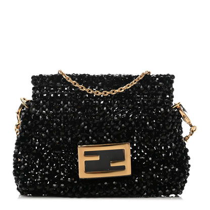 Fendi Crystal Vitello King Beaded Mini Pico Baguette Charm Black 1 of 6