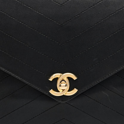 Chanel Lambskin Chevron Quilted Envelope Clutch Black 10 of 10