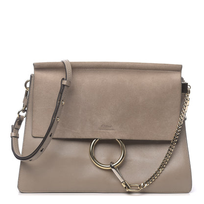 Chloe Calfskin Suede Medium Faye Shoulder Bag Motty Grey 1 of 15