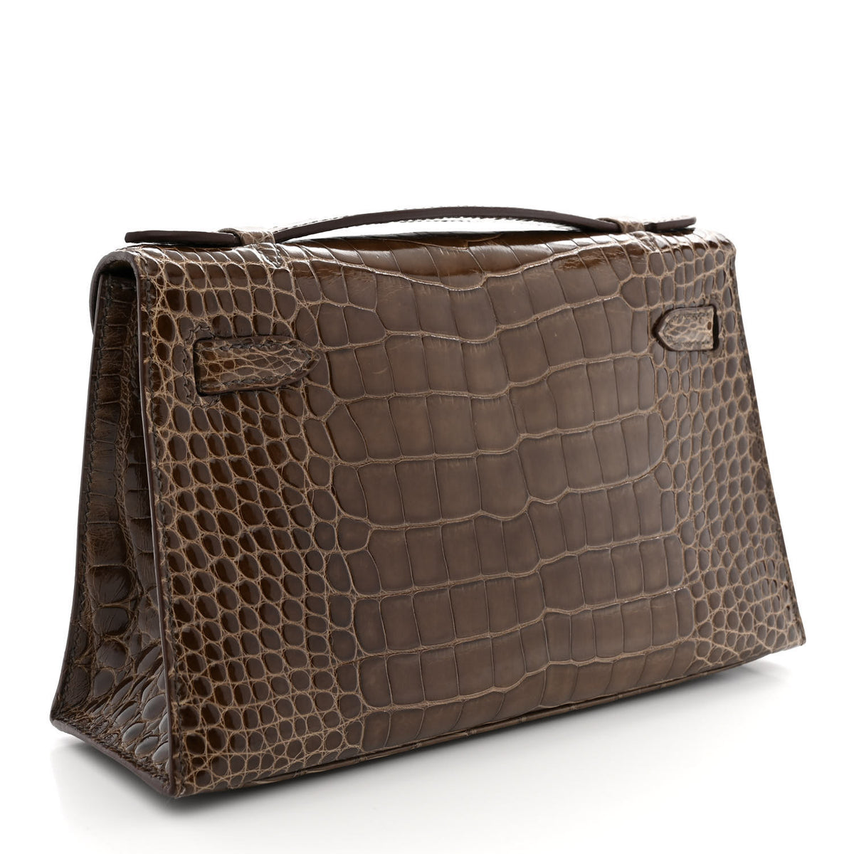 Shiny Alligator Kelly Pochette Gris Elephant