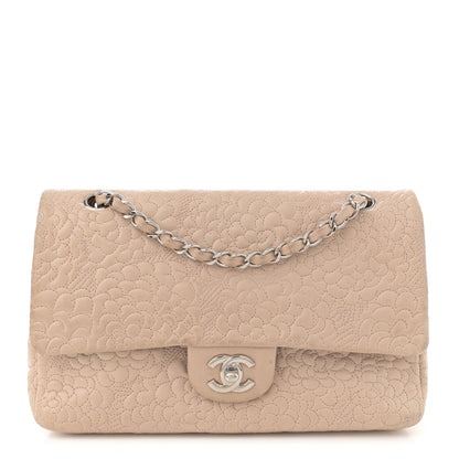 Chanel Lambskin Camellia Stitched Medium Double Flap Light Beige 1 of 16
