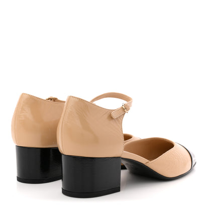 Chanel Shiny Lambskin CC Cap Toe Mary Janes Pumps 41 Beige Black 5 of 10