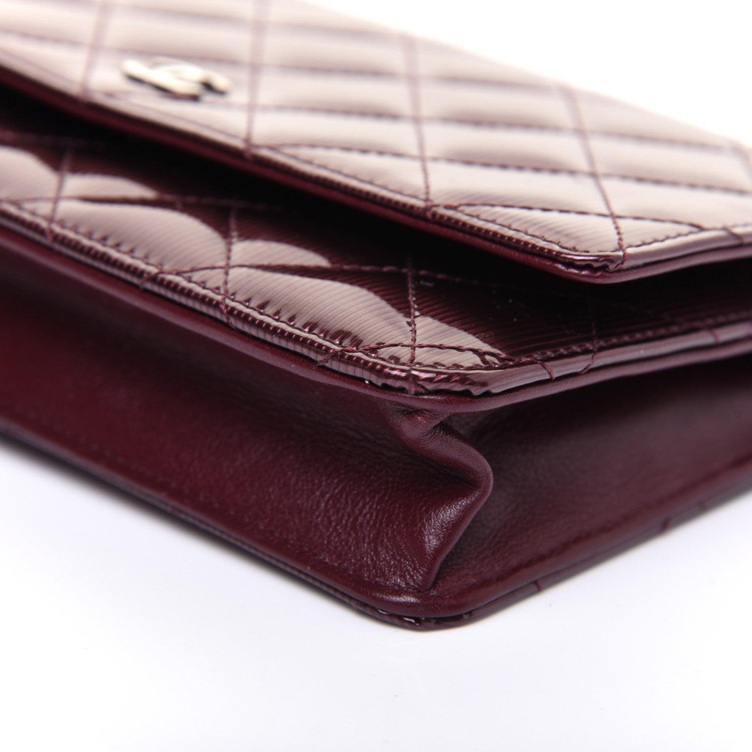 Chanel Striated Patent Quilted Wallet on Chain WOC Bordeaux 7 of 15