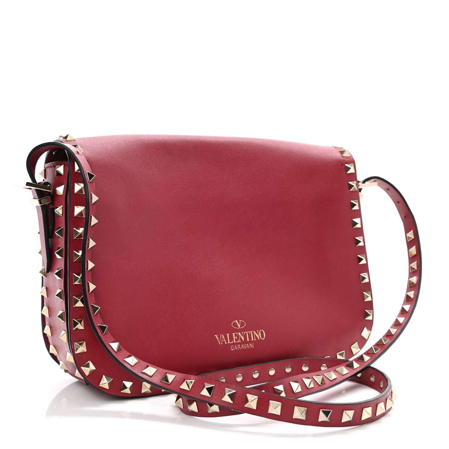 Valentino Garavani Vitello Medium Rockstud Flap Saddle Bag Scarlet 3 of 10