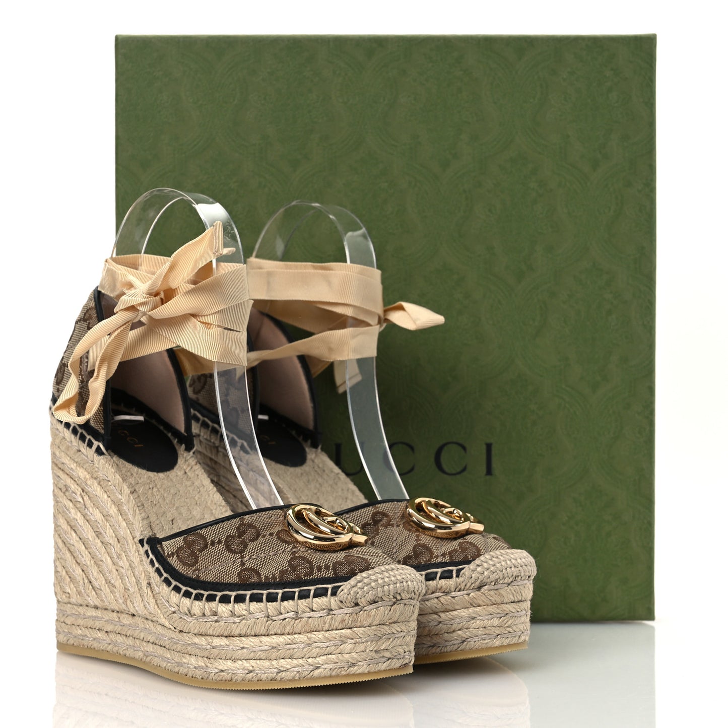 Monogram Matelasse GG Marmont Ankle Wrap Platform 35/120mm Espadrille Wedges 35 Beige Ebony Black Sand Storm
