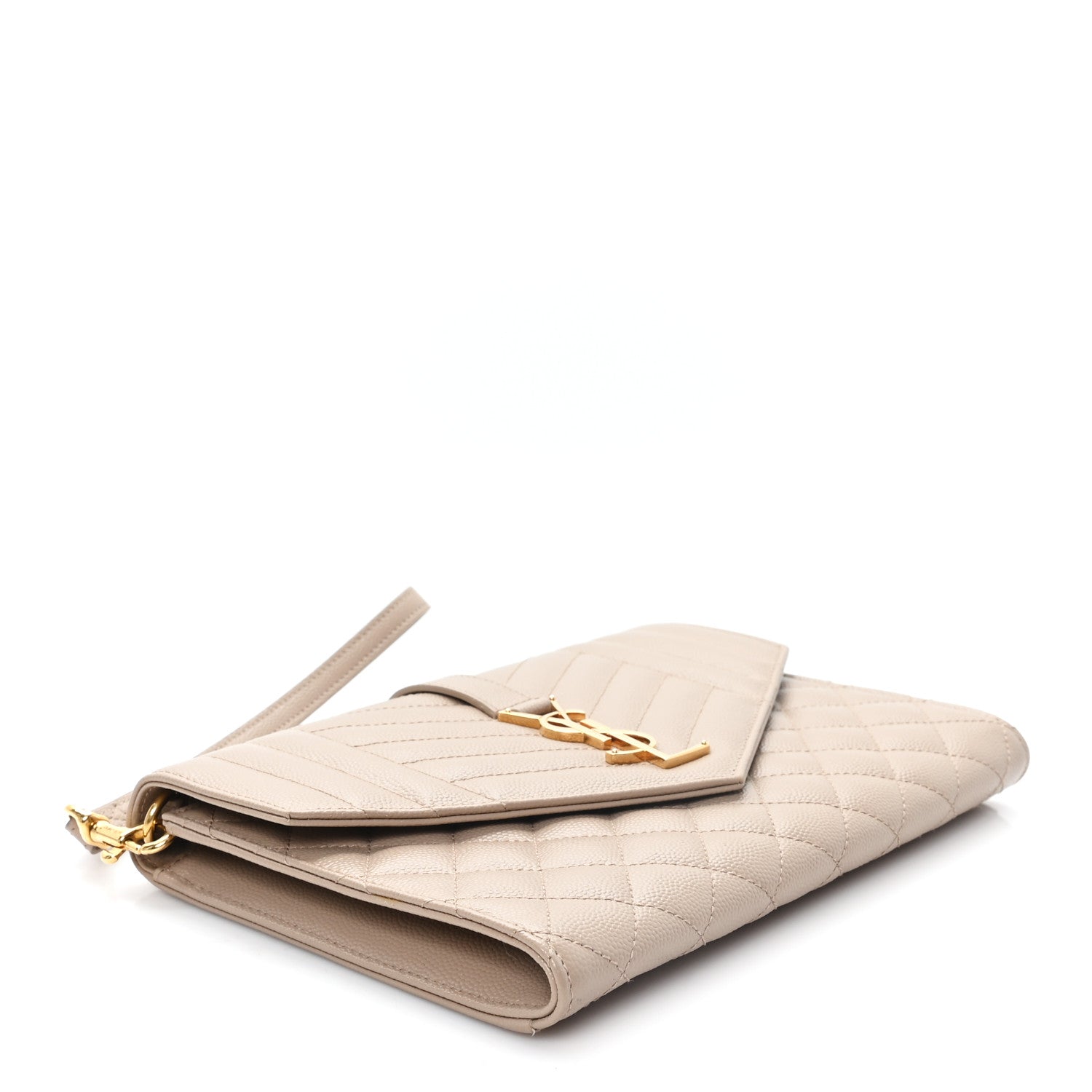 Saint Laurent Grain De Poudre Textured Mixed Matelasse Triquilt Monogram Clutch Dark Beige 4 of 7