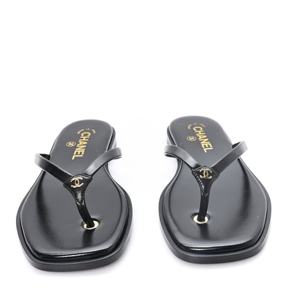 Chanel Goatskin CC Times Square Thong Sandals 37 Black 3 of 10