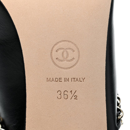 Chanel Lambskin Grosgrain Cap Toe Chain Mule 36.5 Black 6 of 12