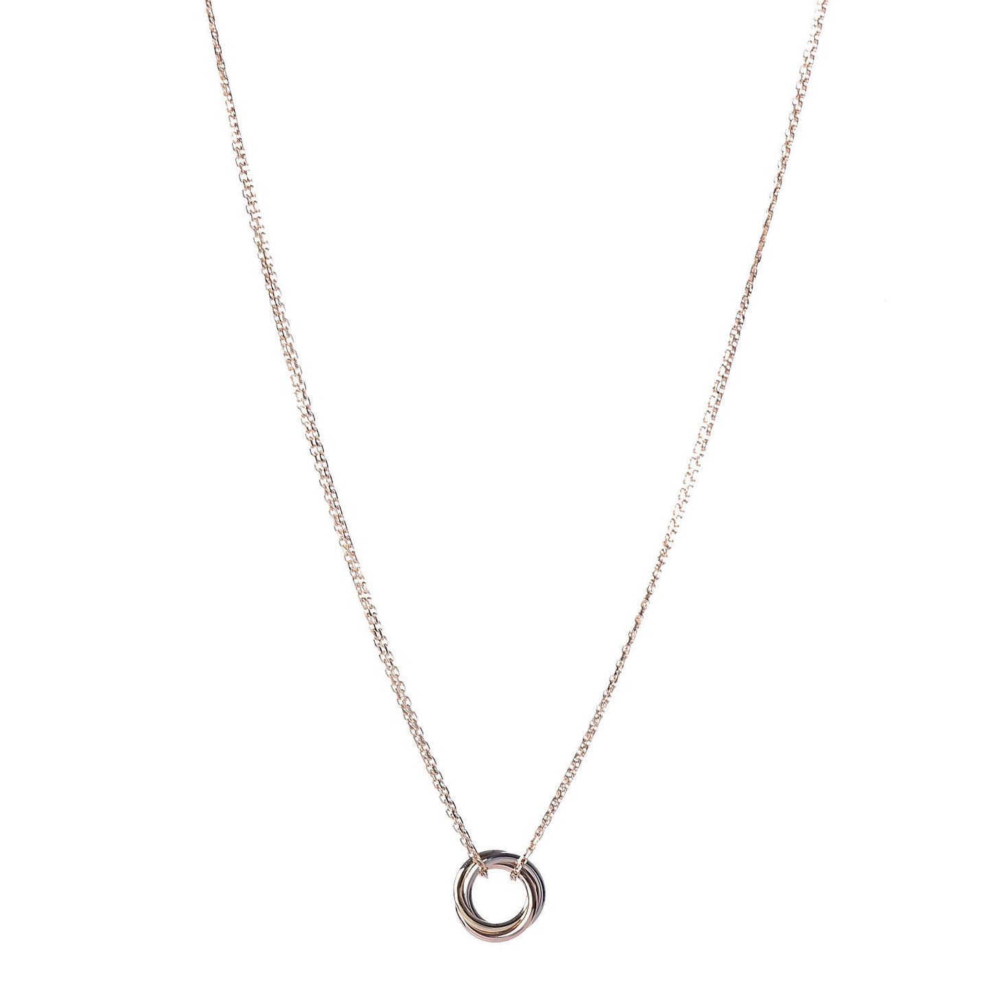 18K Pink Yellow White Gold Trinity Double Chain Pendant Necklace