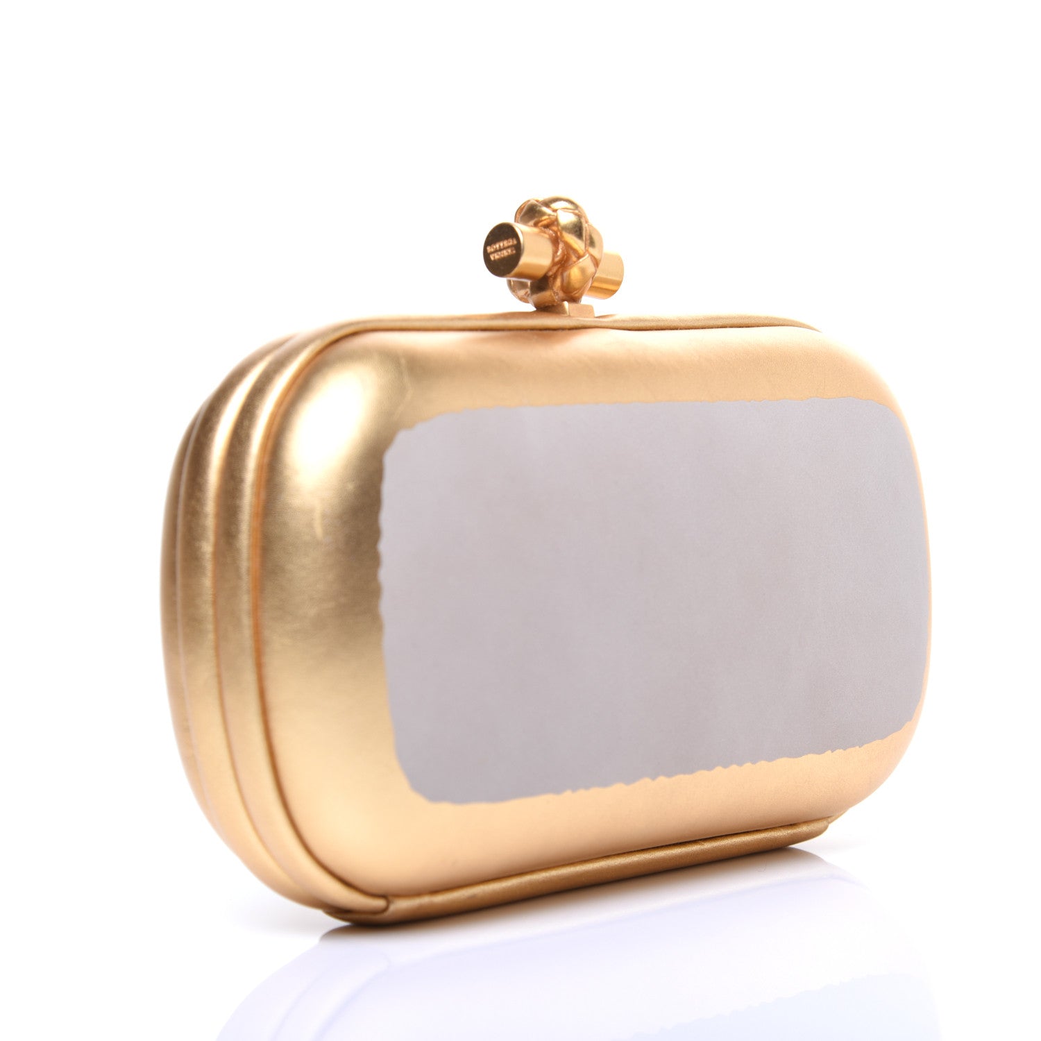 Bottega Veneta Gilded Waxed Leather Knot Clutch Gold White 3 of 11