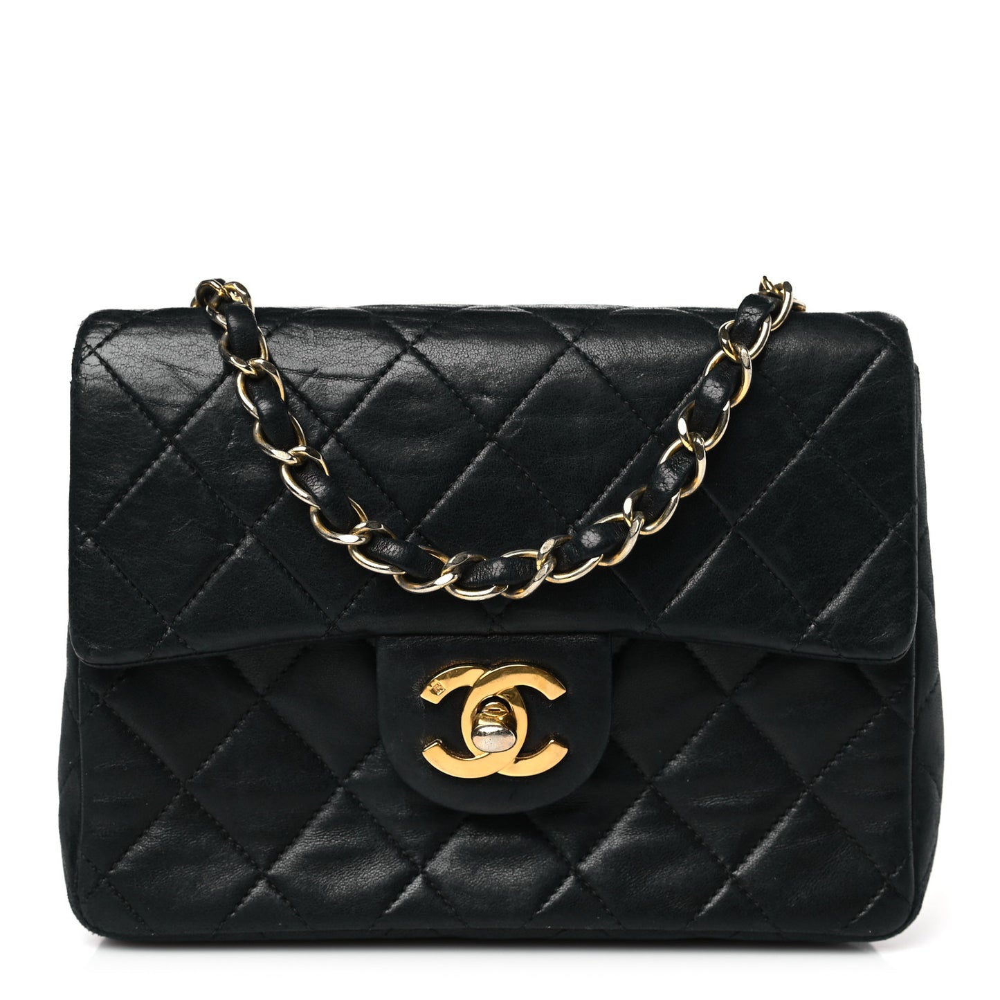 Lambskin Quilted Mini Square Flap Bag Black