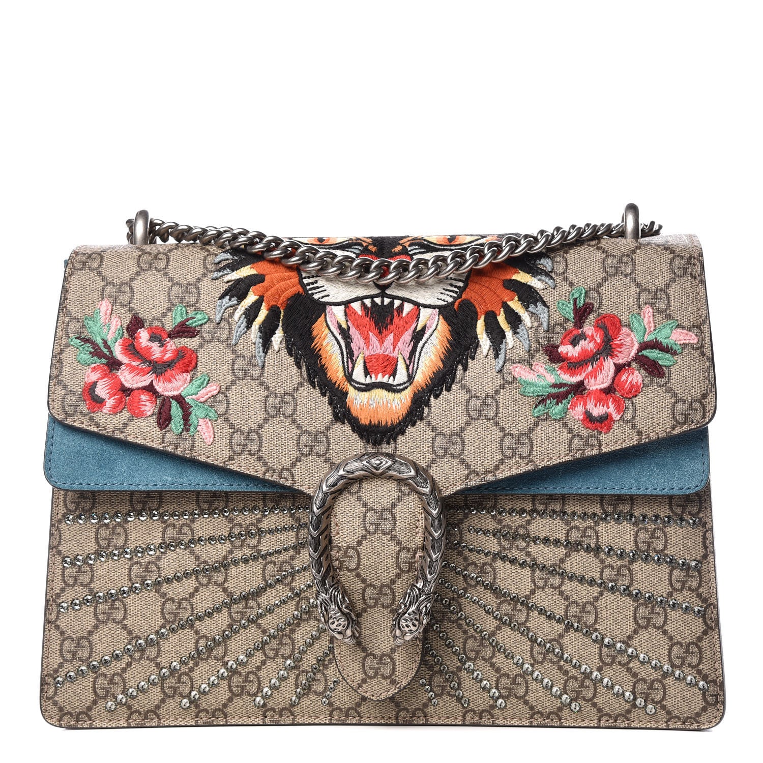 Gucci GG Supreme Monogram Angry Cat Embroidered Medium Dionysus Shoulder Bag Beige Ultramarine 1 of 16