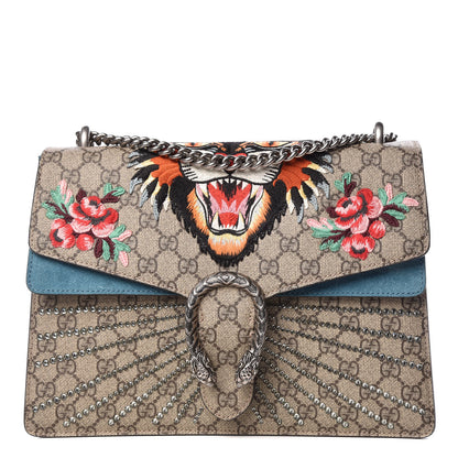 Gucci GG Supreme Monogram Angry Cat Embroidered Medium Dionysus Shoulder Bag Beige Ultramarine 1 of 16
