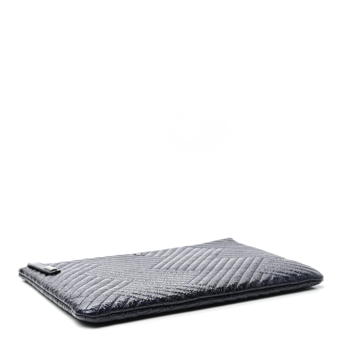 Distressed Patent Chevron Quilted Medium CC Crossing Cosmetic Case Navy