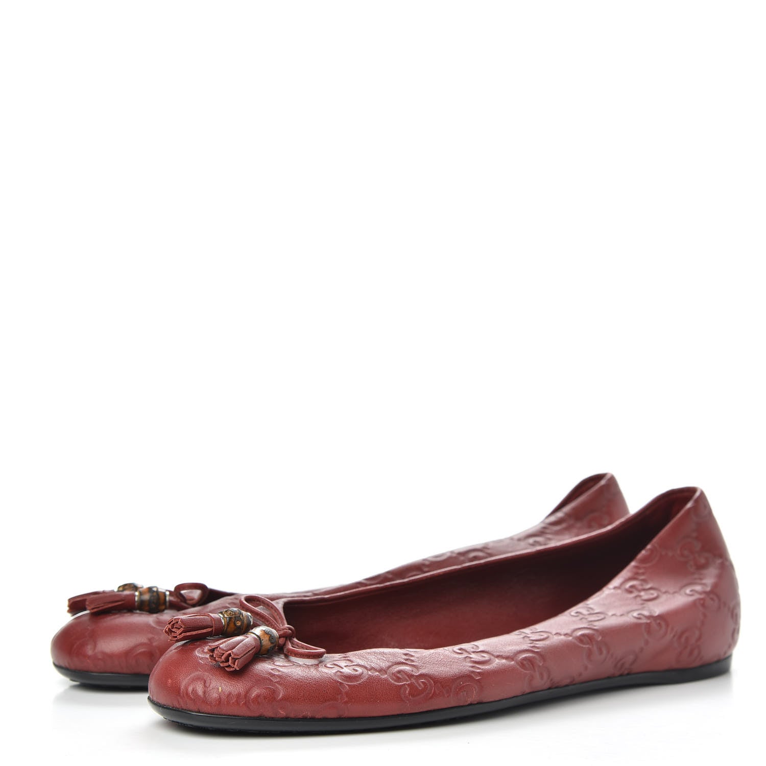 Gucci Guccissima Bamboo Tassel Ballet Flats 37.5 Red 3 of 8