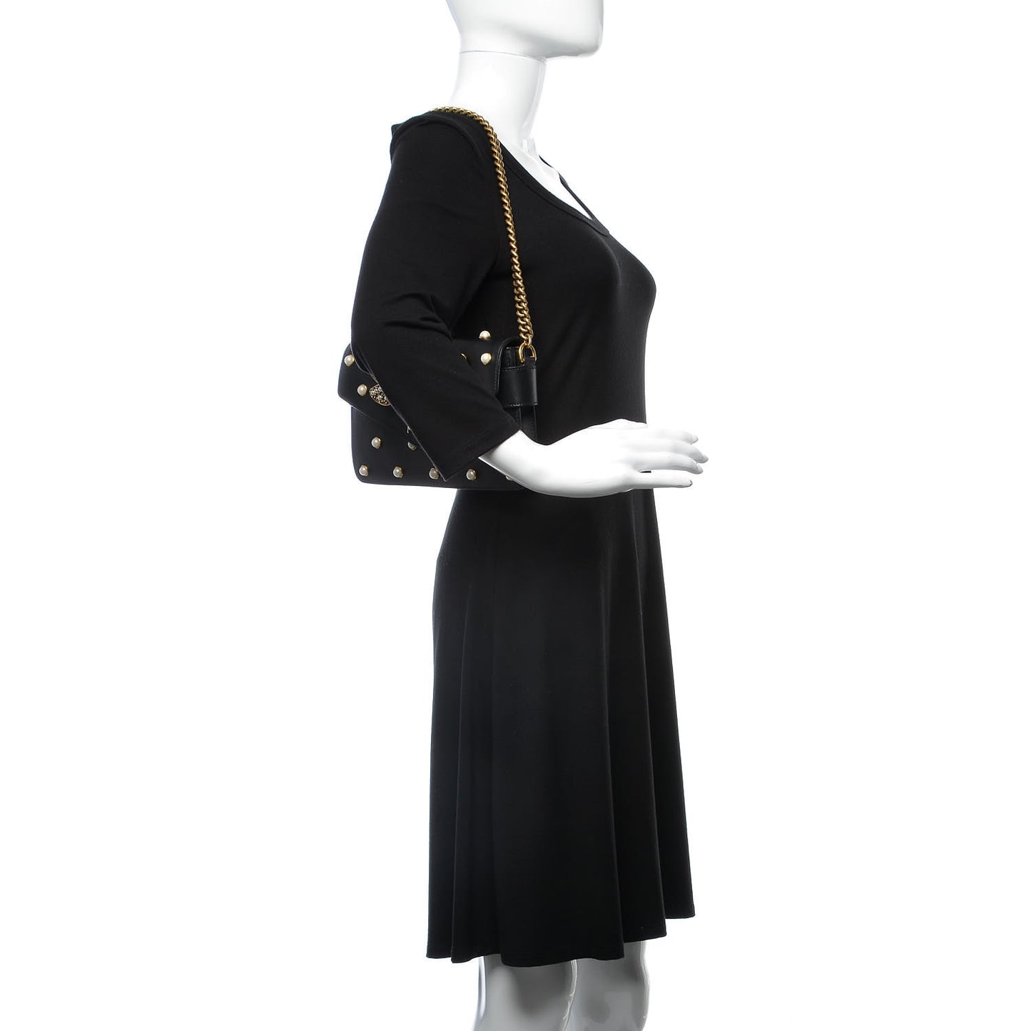Nappa Pearl Studded Mini Queen Margaret Broadway Shoulder Bag Black