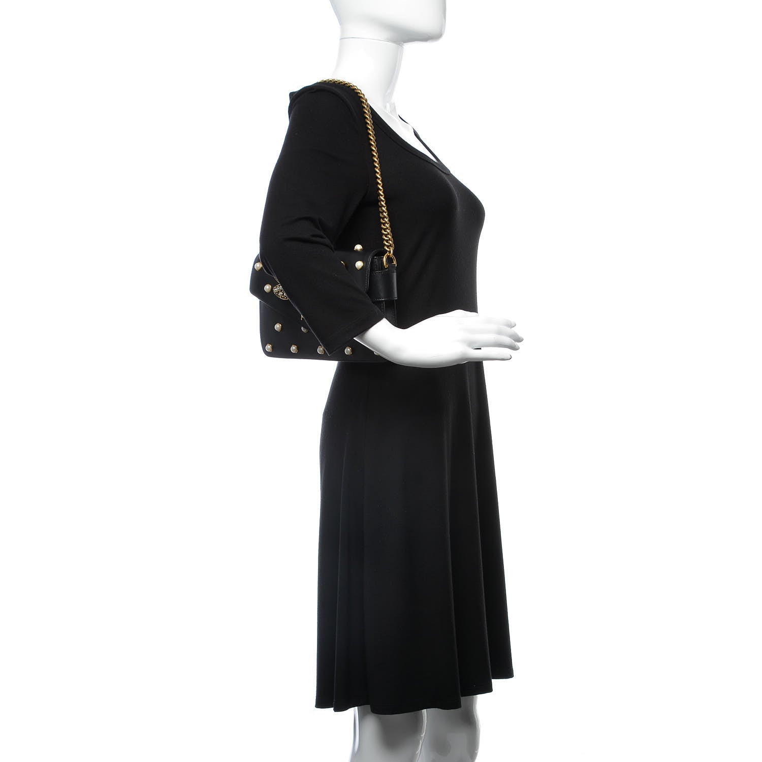 Gucci Nappa Pearl Studded Mini Queen Margaret Broadway Shoulder Bag Black 3 of 9